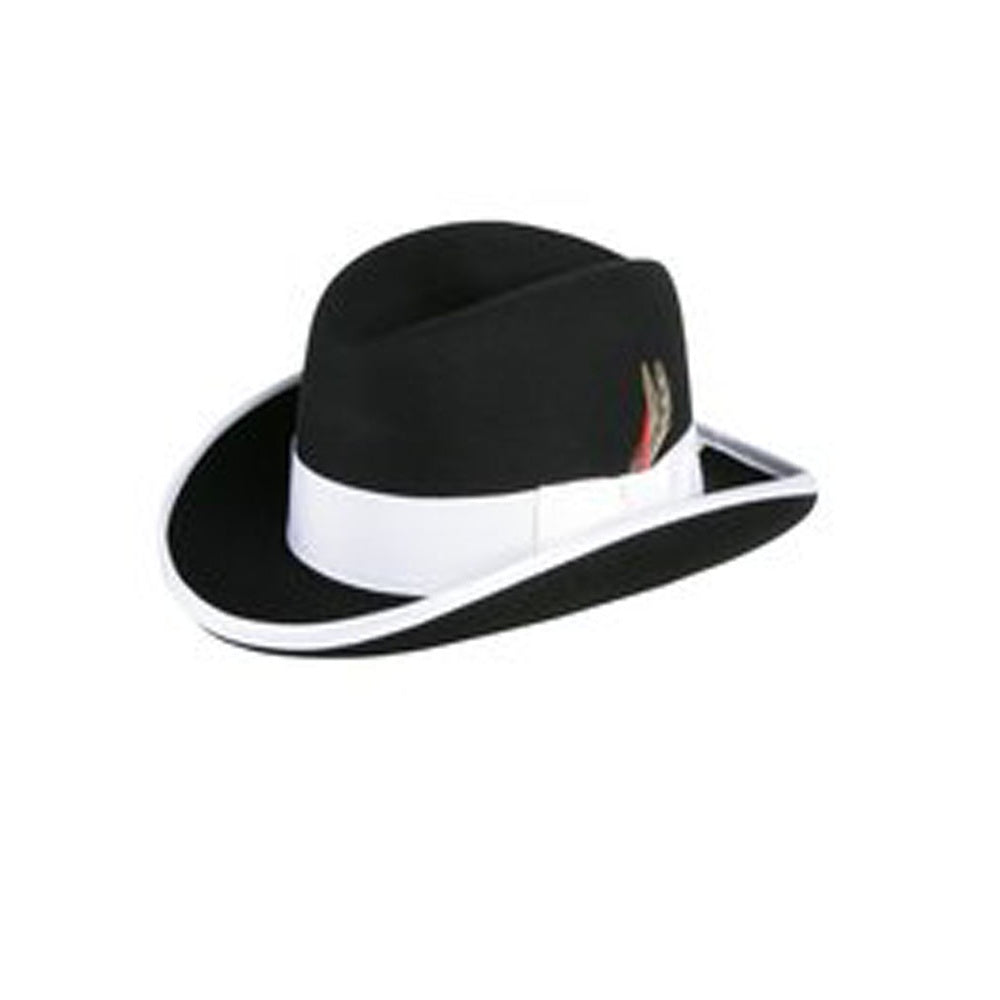 Deluxe Godfather Homburg Fedora Hat in Black with White Band