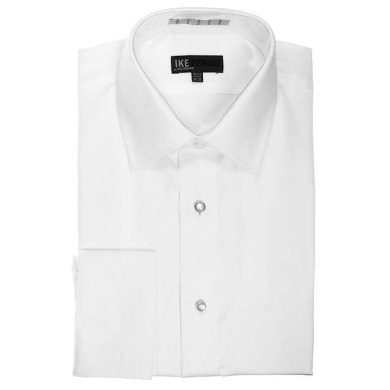 White Ike Behar Non Pleated Laydown Collar Slim Fit Tuxedo Shirt