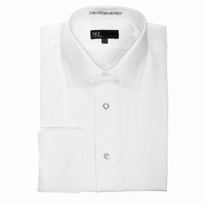 White Ike Behar Cotton Non Pleated Laydown Collar Tuxedo Shirt