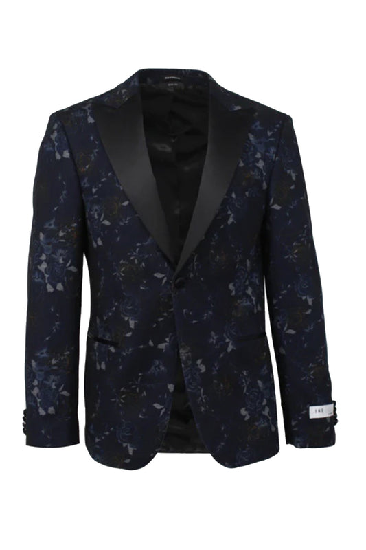 Navy Floral Peak Lapel Tuxedo Jacket by Ike Behar