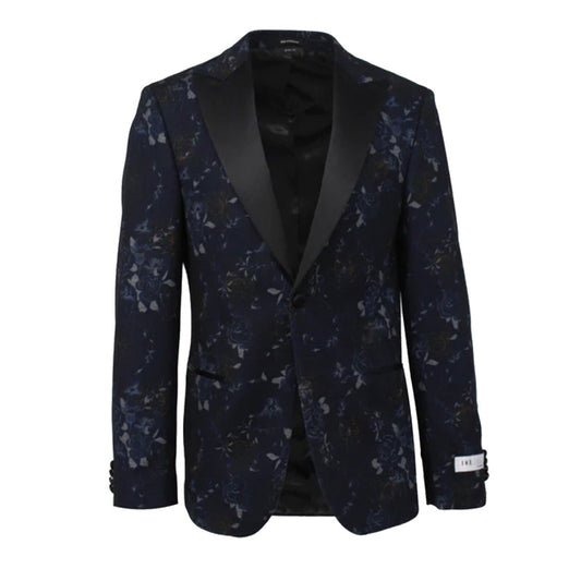 Navy Floral Peak Lapel Tuxedo Jacket by Ike Behar