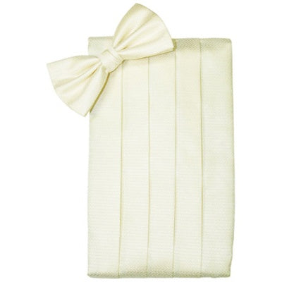 Ivory Herringbone Cummerbund and Bow Tie Set