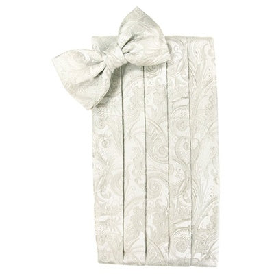 Ivory Paisley Silk Cummerbund and Bow Tie Set