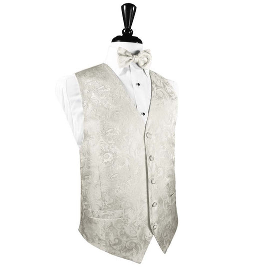 Ivory Silk Tapestry Paisley Tuxedo Vest