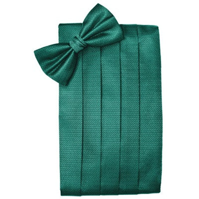 Jade Teal Herringbone Cummerbund and Bow Tie Set