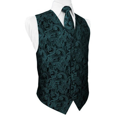 Jade Teal Tapestry Satin Tuxedo Vest