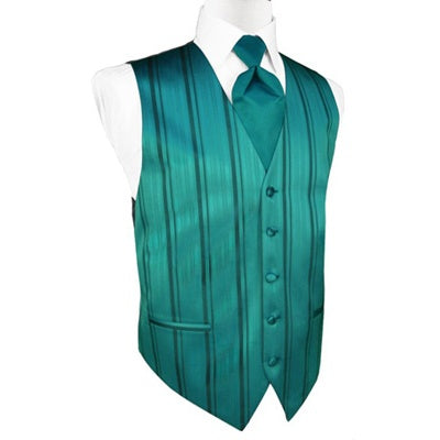 Jade Teal Striped Satin Tuxedo Vest