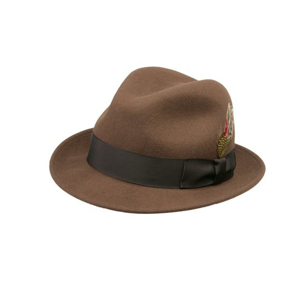 Deluxe Jake Crushable Pinchfront Fedora in Pecan with Brown Band