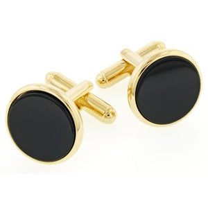 Classic Round Genuine Onyx Gold Cufflinks