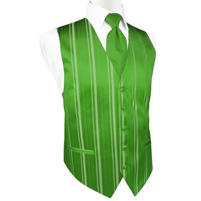 Kelly Green Striped Satin Tuxedo Vest