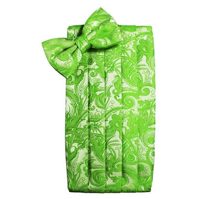 Kelly Green Tapestry Paisley Satin Cummerbund and Bow Tie Set