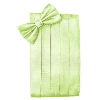 Kiwi Green Herringbone Cummerbund and Bow Tie Set