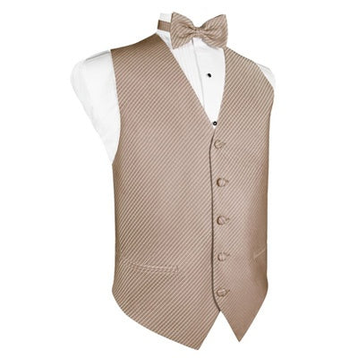 Latte Beige Grid Pattern Tuxedo Vest