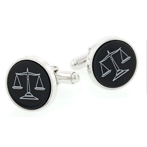 Sterling Silver Cufflinks with Onyx Etched  Legal Symbol