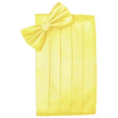 Lemon Yellow Herringbone Cummerbund and Bow Tie Set