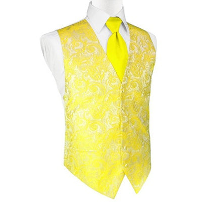 Lemon Yellow Tapestry Satin Tuxedo Vest