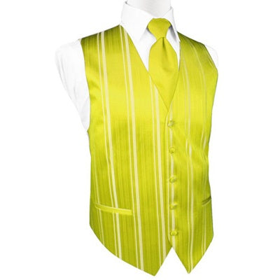 Lemon Yellow Striped Satin Tuxedo Vest