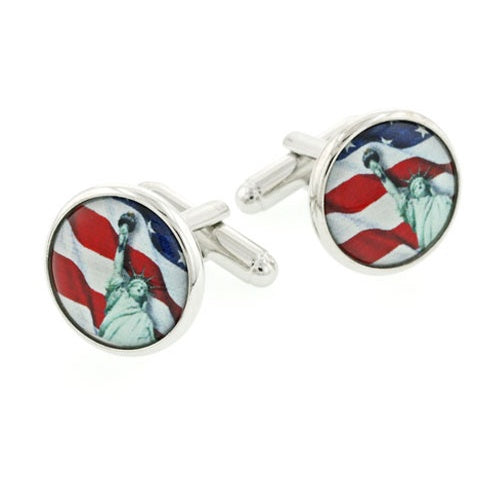 Liberty and Flag Photostone Cufflinks Silver