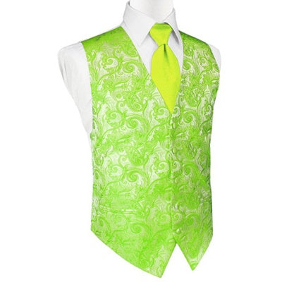 Lime Green Tapestry Satin Tuxedo Vest