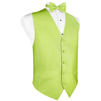 Lime Green Grid Pattern Tuxedo Vest