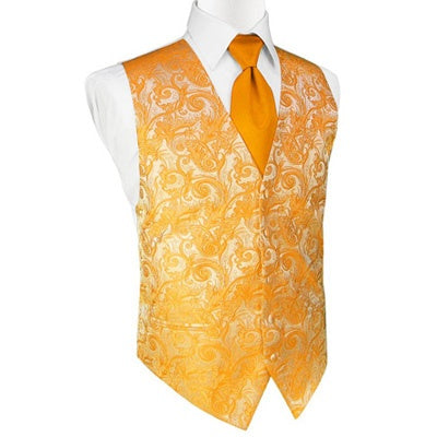 Mandarin Orange Tapestry Satin Tuxedo Vest