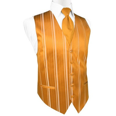 Mandarin Orange Striped Satin Tuxedo Vest