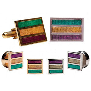 Mardi Gras Rectangle Tuxedo Cufflinks and Studs Silver or Gold