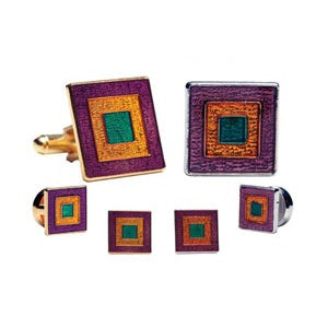 Mardi Gras Square Pattern Cufflinks and Studs Gold or Silver