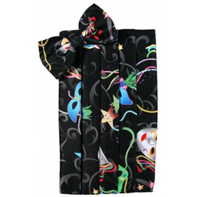 Mardi Gras Masks and Stars Black Cummerbund and Bow Tie Set