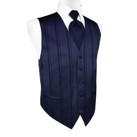 Marine Blue Striped Satin Tuxedo Vest