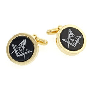 Gold Etched Onyx Diamond Cut Setting Masonic Symbol