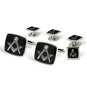 Masonic Logo in Silver on Square Black Background Cufflinks