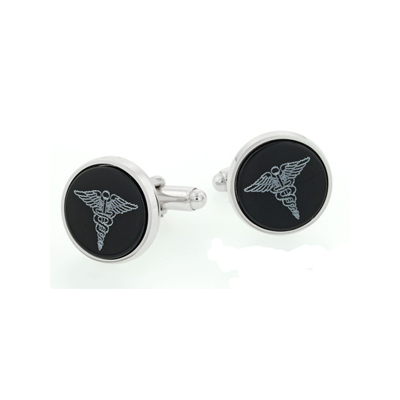 Sterling Silver Cufflinks With Onyx  Medical Symbol