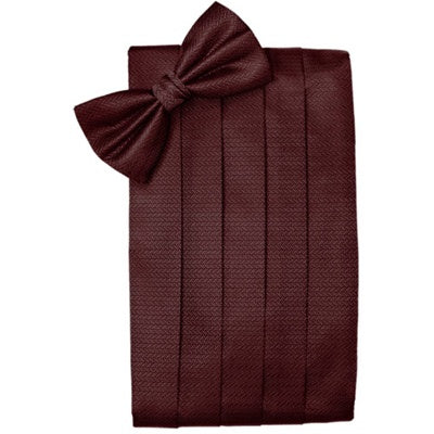 Merlot Red Herringbone Cummerbund and Bow Tie Set