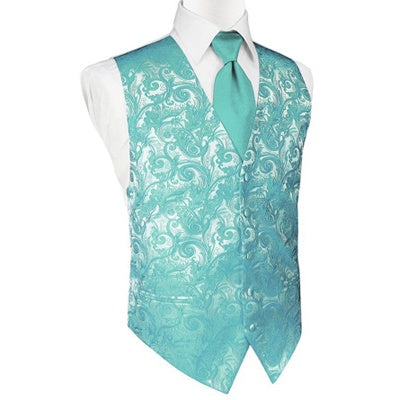 Mermaid Blue Tapestry Satin Tuxedo Vest