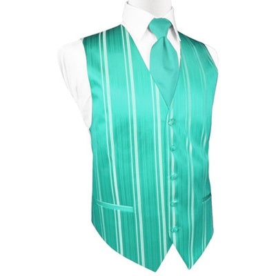 Mermaid Teal Striped Satin Tuxedo Vest