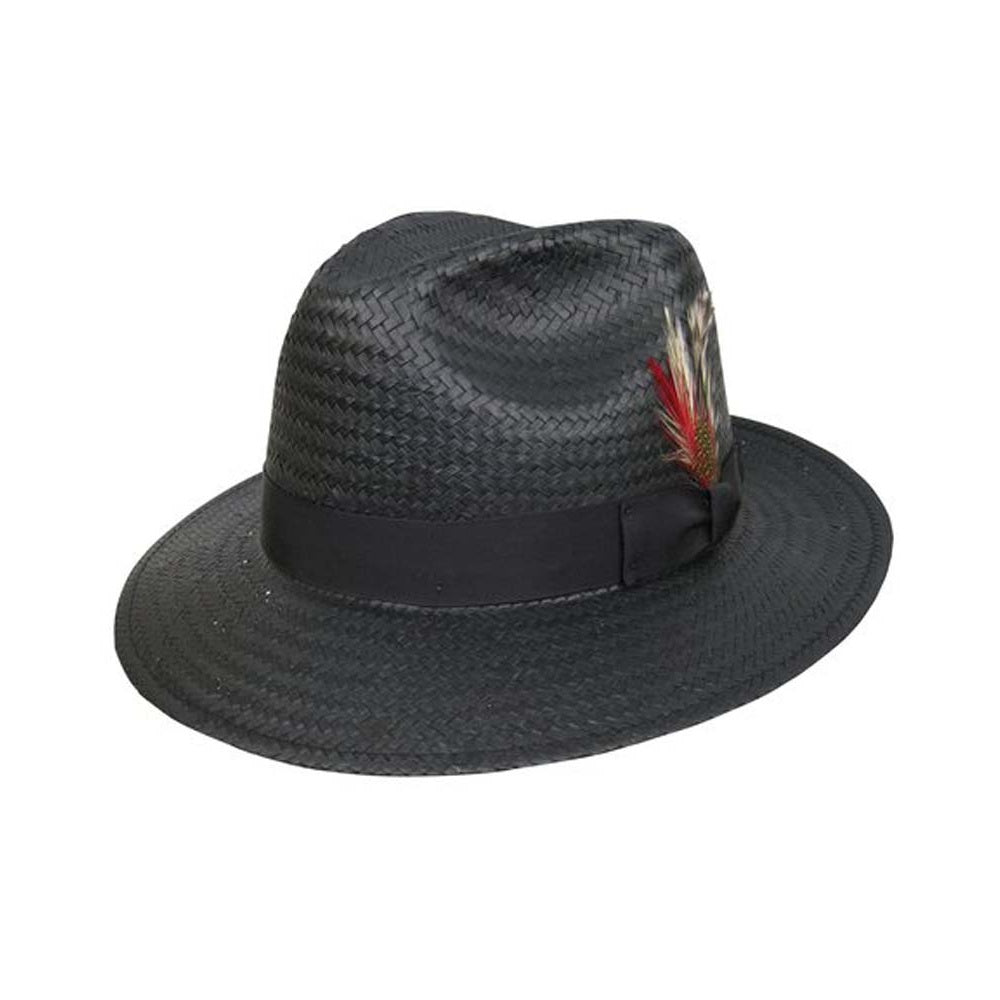 Deluxe Miami Lite Straw Fedora Hat in Black