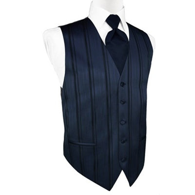 Midnight Blue Striped Satin Tuxedo Vest