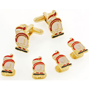 Mooning Santa Cufflinks and Studs Gold