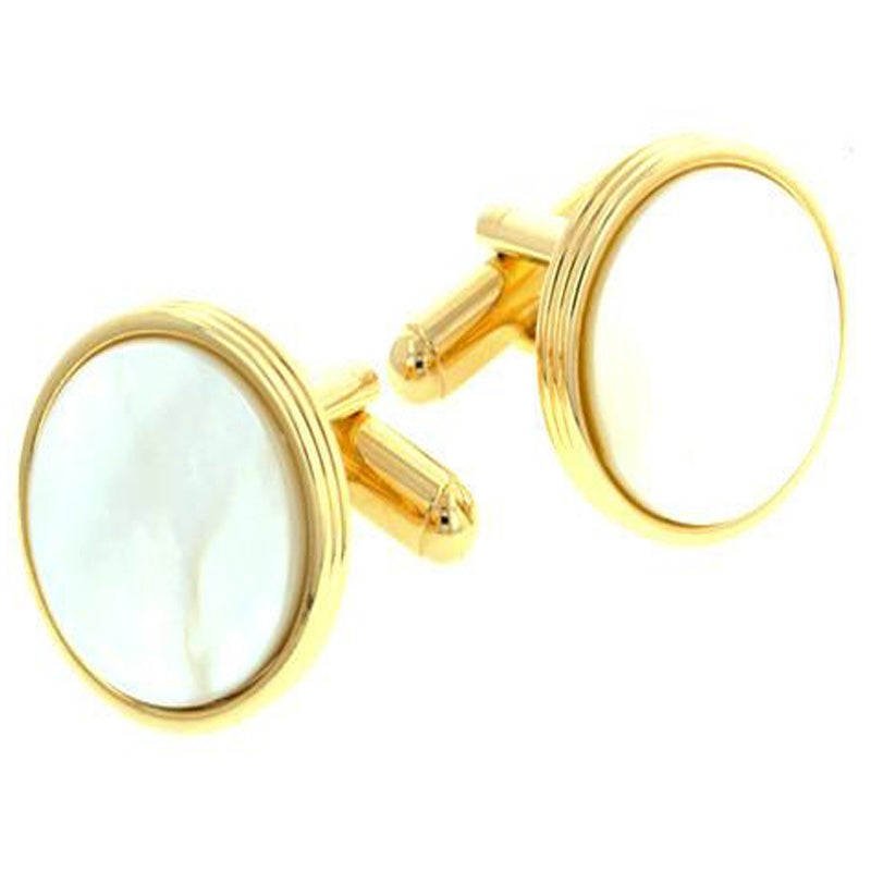 Mother of Pearl Concentric Edge Gold Cufflinks