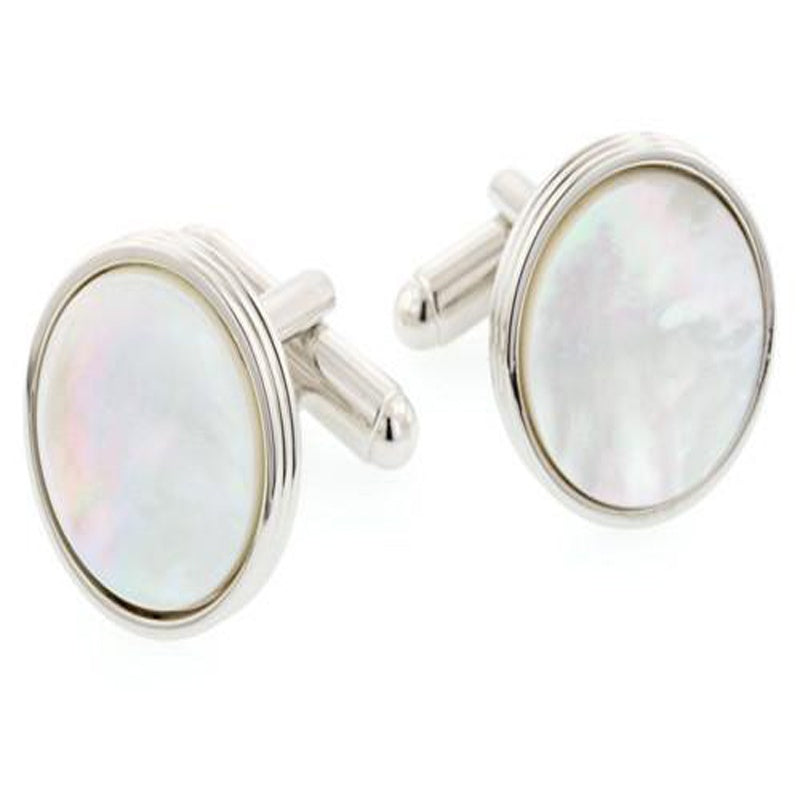 Mother of Pearl Concentric Edge Silver Cufflinks