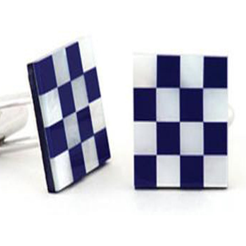 Lapis Blue Mother of Pearl Checker Tuxedo Cufflinks