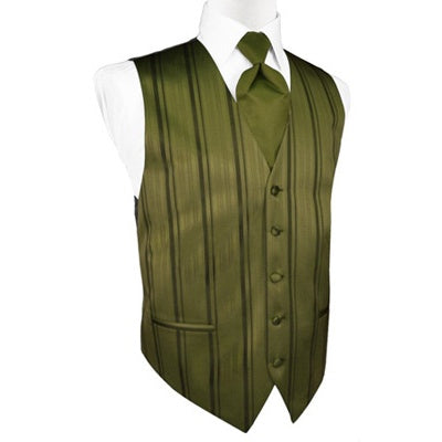 Moss Green Striped Satin Tuxedo Vest