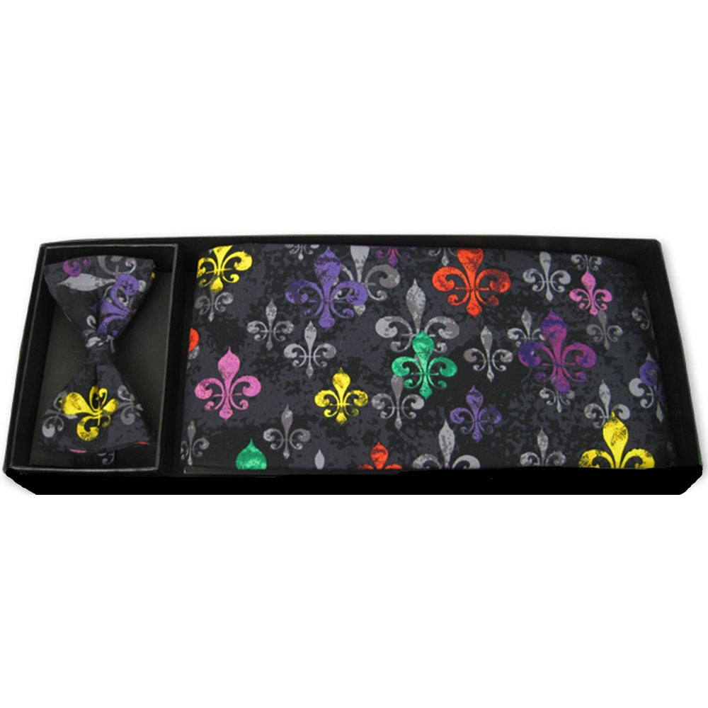 Multi Color Fleur De Lis Bow Tie and Cummerbund Set