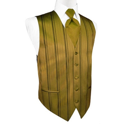 New Gold Striped Satin Tuxedo Vest