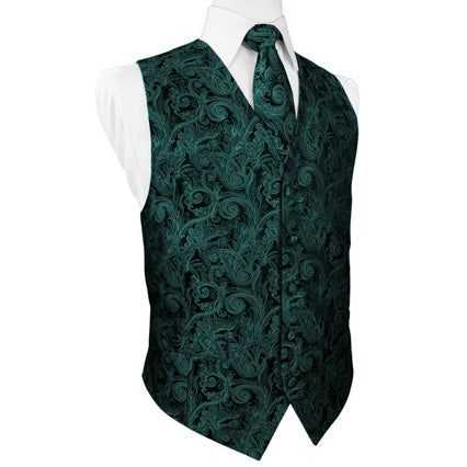 Oasis Teal Tapestry Satin Tuxedo Vest