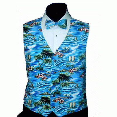 Ocean Blue Tropical Island Novelty Tuxedo  Vest