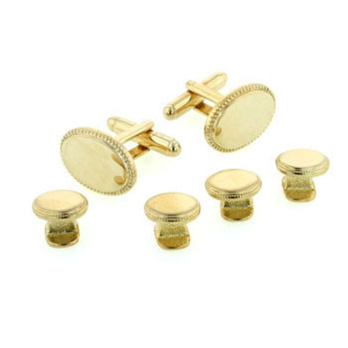 Oval Beaded Edge Tuxedo Cufflinks and Studs Gold