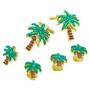 Gold Palm Trees Cufflinks and Studs