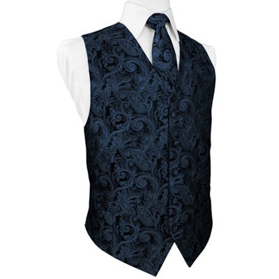 Peacock Blue Tapestry Satin Tuxedo Vest